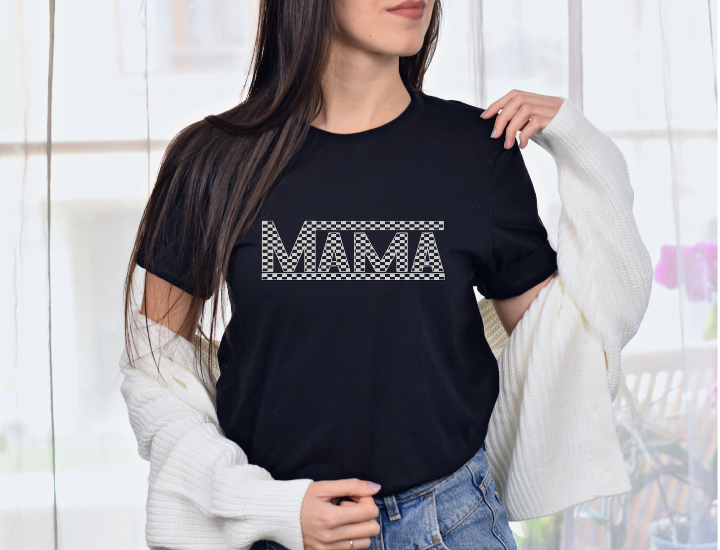 checkered mama tee