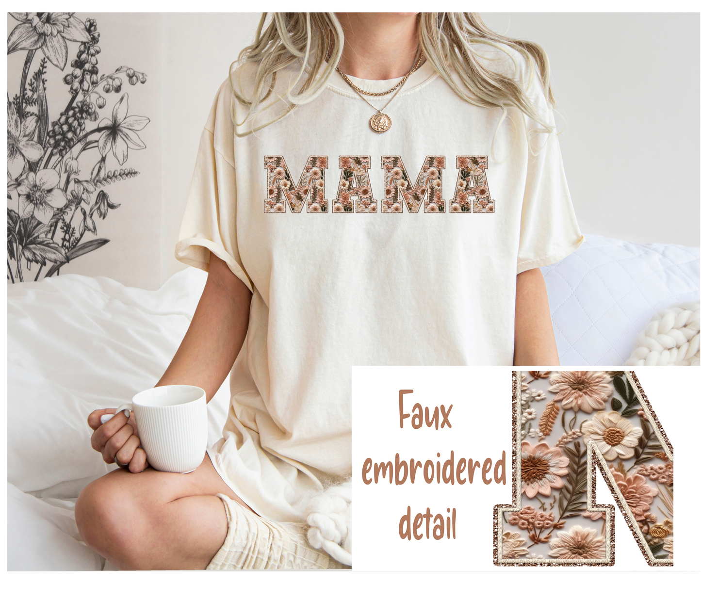 Faux embroidered mama tee