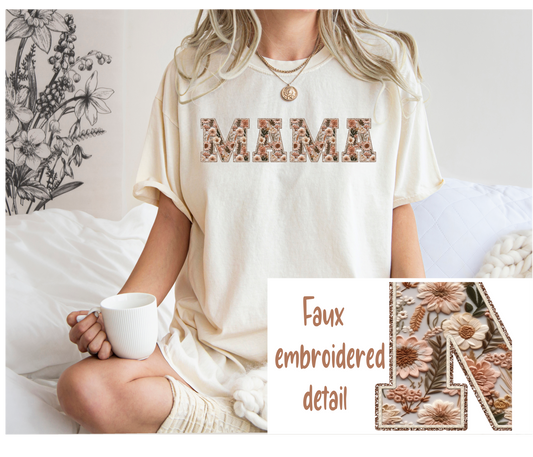 Faux embroidered mama tee