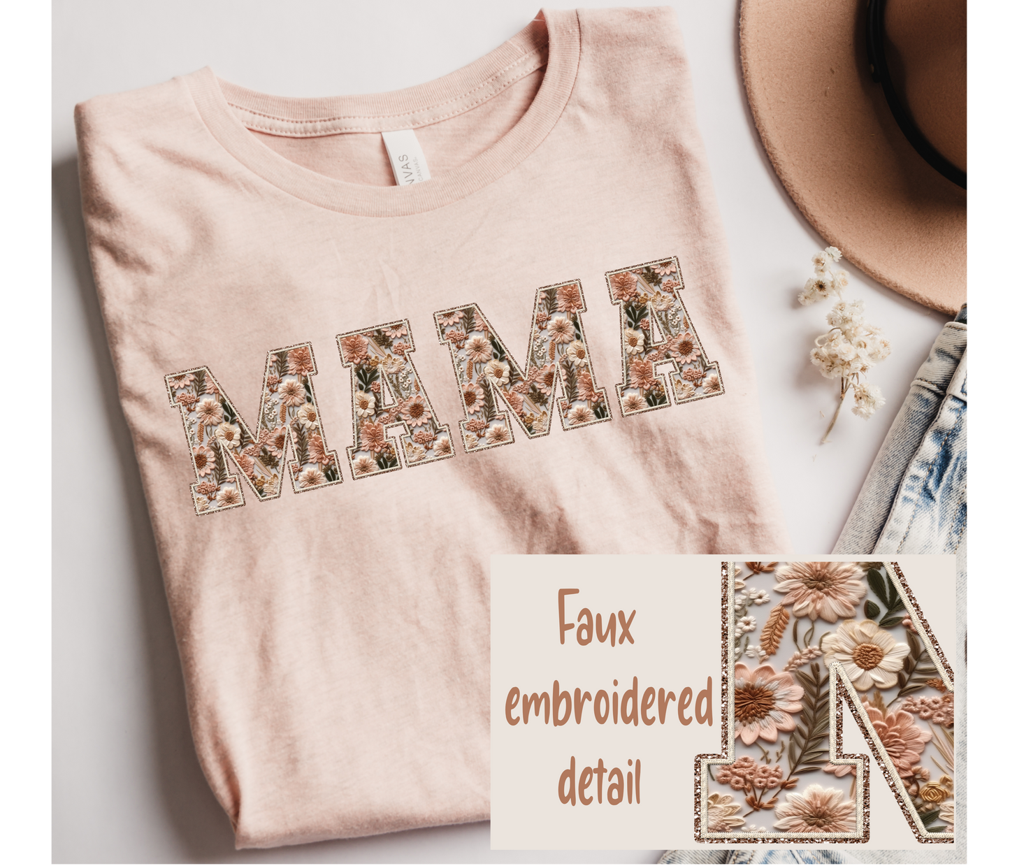 Faux embroidered mama tee