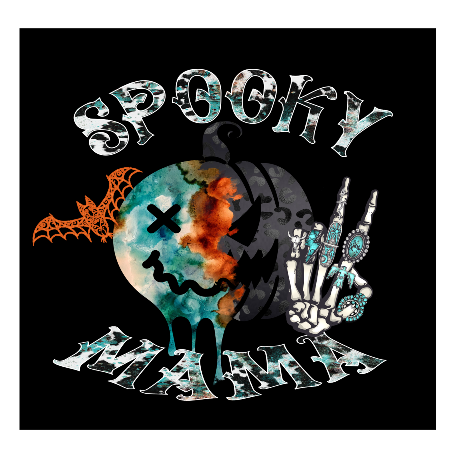 spooky mama pumpkin black tee